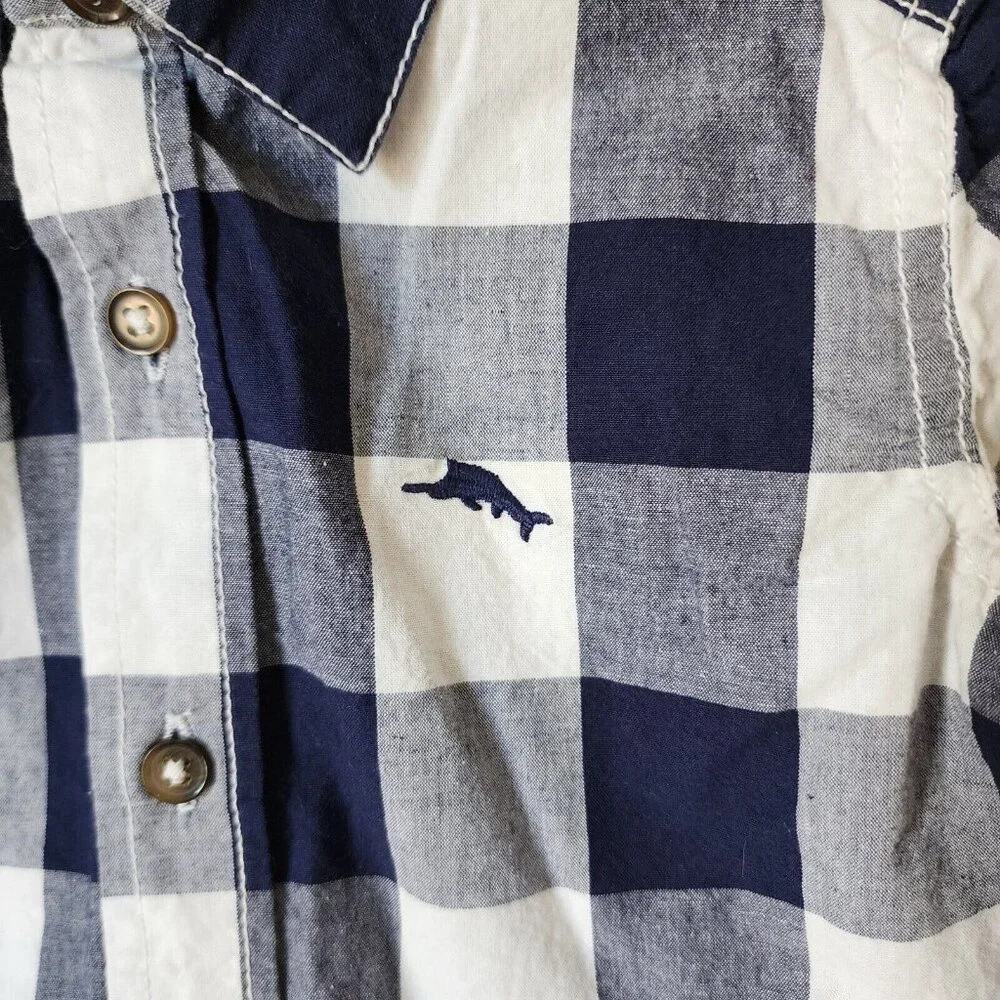 Tommy Bahama Navy‎ Blue Plaid Long Sleeve Button Up Shirt Youth Size Small 5/6